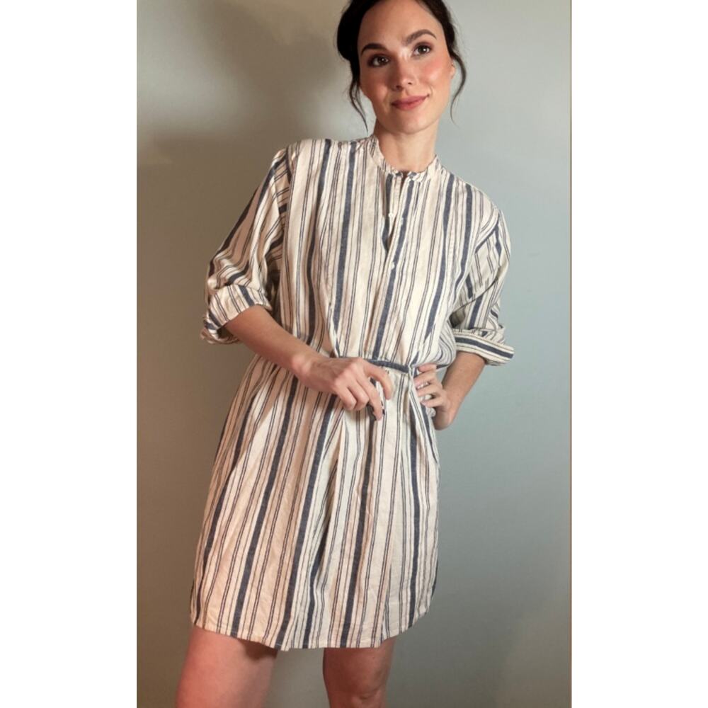 Nili Lotan Cotton/ Linen Striped Shirt Dress Blue & White ~ Sz XS fits S/M